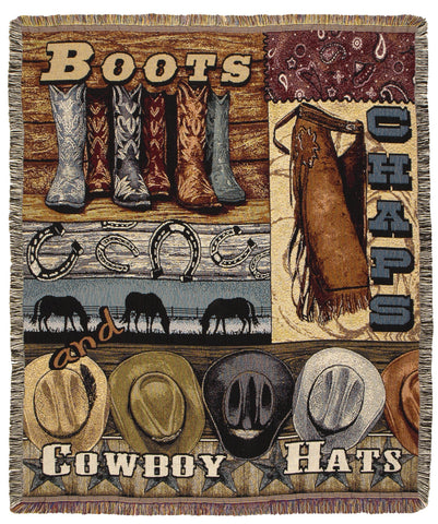 Boots, Chaps & Cowboy Hats Tapestry Throw