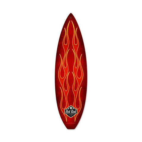 Red Flame Surfboard Metal Sign Wall Decor 6 x 22
