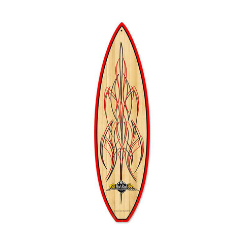 Wood Pinstripe Surfboard Metal Sign Wall Decor 6 x 22