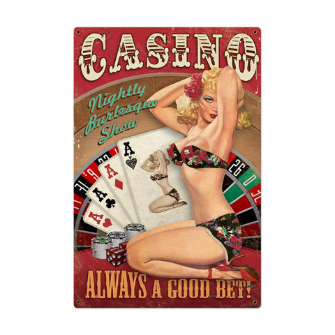 Casino Pinup Metal Sign Wall Decor 24 x 36