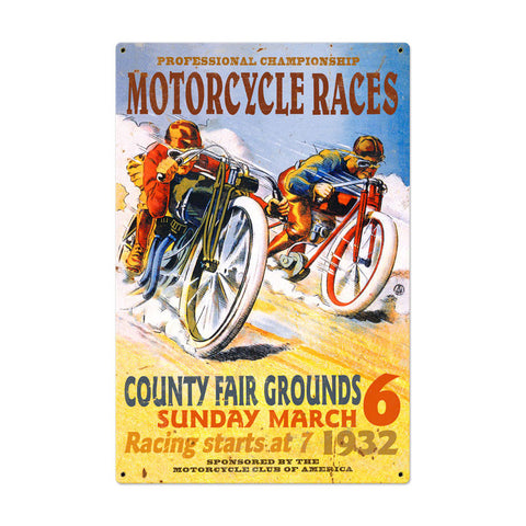Motorcycle Races Metal Sign Wall Decor 24 x 36