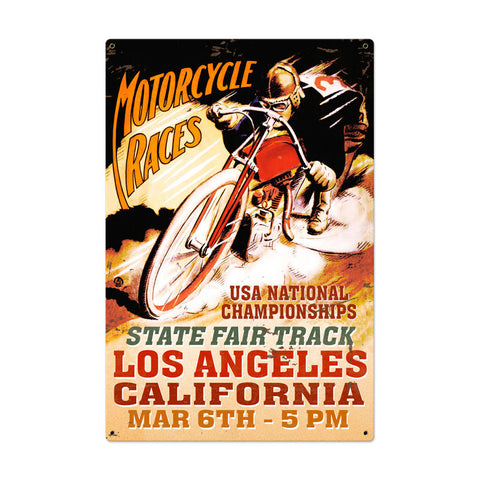 LA Motorcycle Race Metal Sign Wall Decor 24 x 36