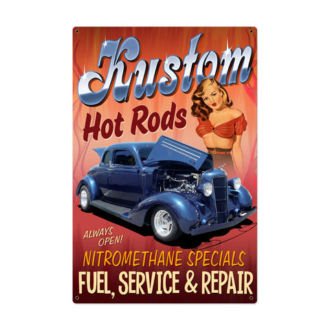 Kustom Hot Rods Metal Sign Wall Decor 24 x 36