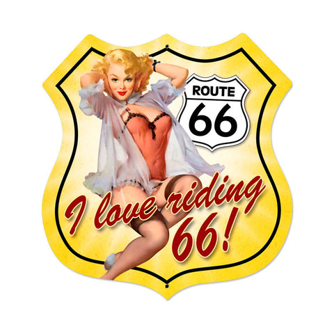 Route 66 Pinup Metal Sign Wall Decor 28 x 28