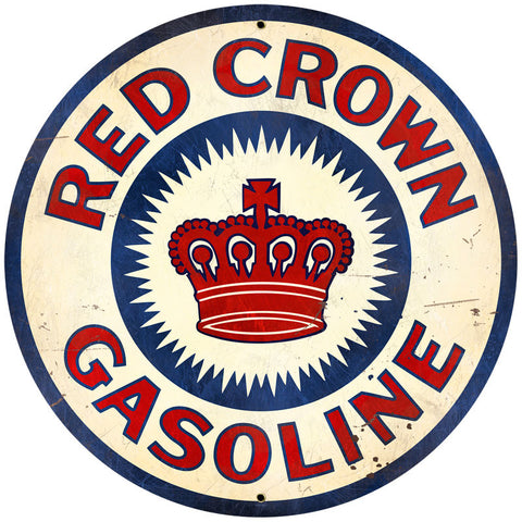 Red Crown Gasoline Metal Sign Wall Decor 28 x 28
