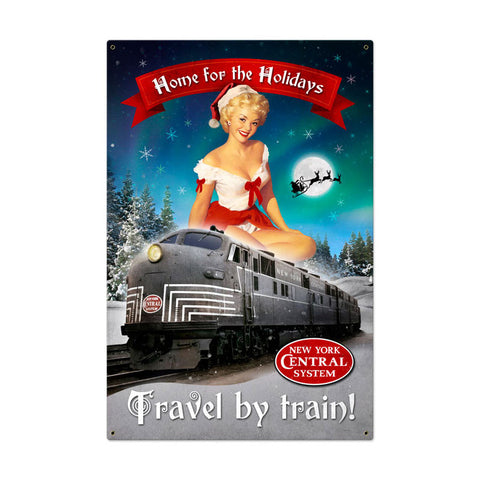 Christmas Train Metal Sign Wall Decor 24 x 36