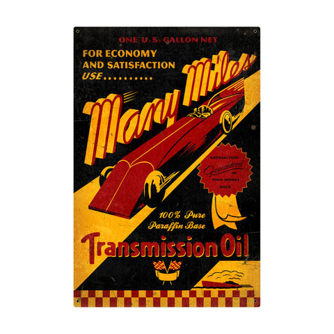 Many Miles Oil Metal Sign Wall Decor 14 x 36