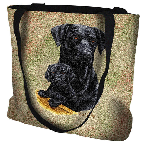 Labrador Retriever with Puppy Black Tote Bag