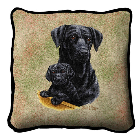 Labrador Retriever with Puppy Black Pillow