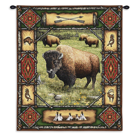Buffalo Lodge Wall Tapestry With Rod