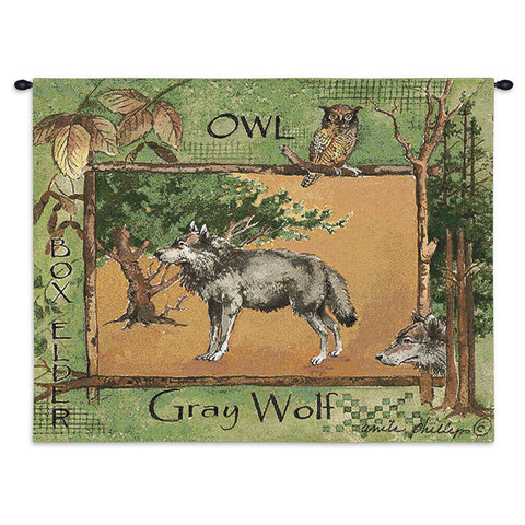 Gray Wolf Wall Tapestry With Rod