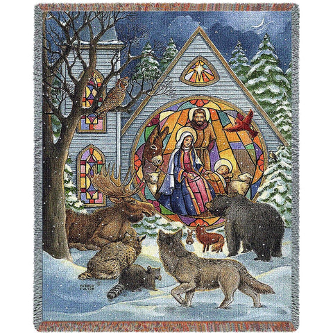 Snowfall Nativity Tapestry Blanket