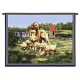 Golden Retriever with Puppies Wall Tapestry with Rod