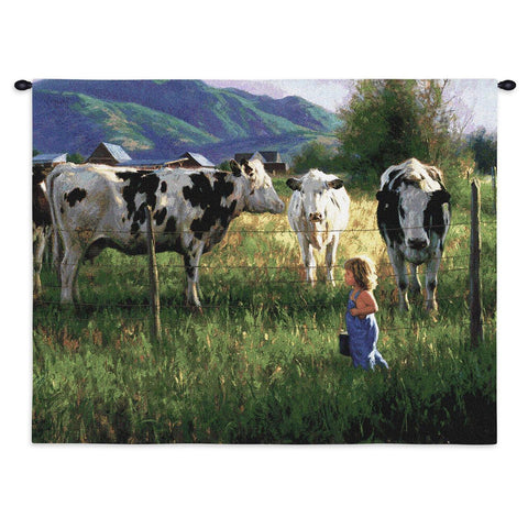 Anniken And Cows Wall Tapestry With Rod