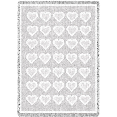 Basketweave Hearts White Chenille Natural Small Blanket