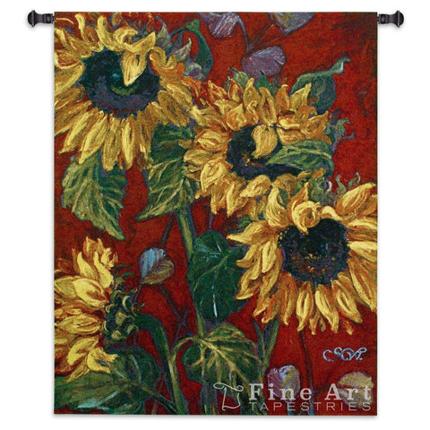 Sunflowers on Red 2 Wall Tapestry
