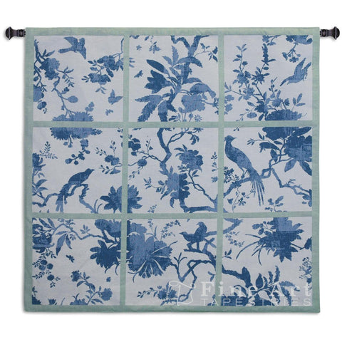 Floral Division Blue and Green Small Wall Tapestry