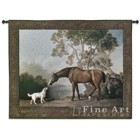 Bay Horse And White Dog Wall Tapestry