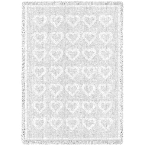 Basketweave Hearts White Natural Blanket