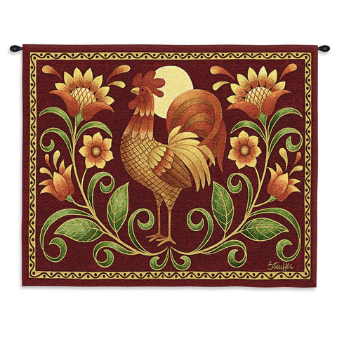 Sunrise Rooster Wall Tapestry With Rod