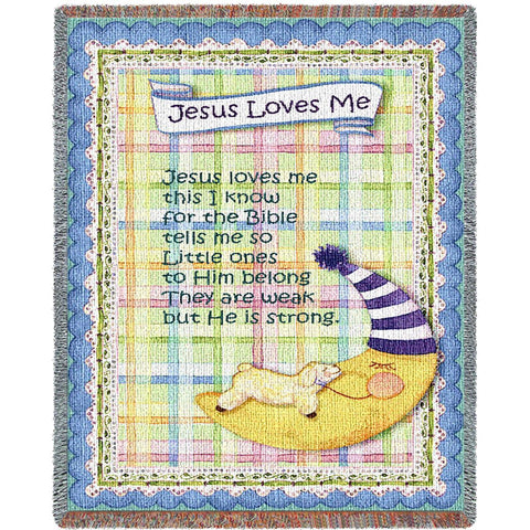 Jesus Loves Me Blue Border Small Blanket