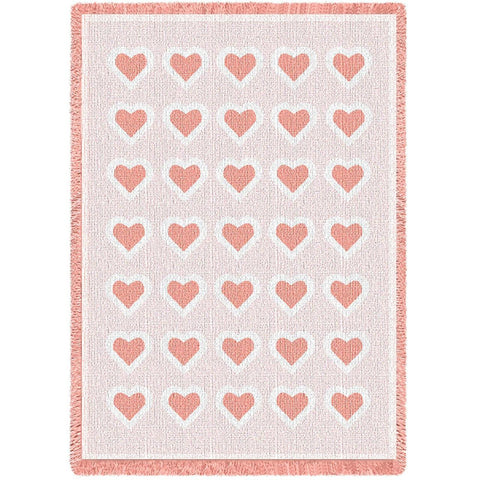 Basketweave Hearts Pink Natural Small Blanket