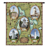 Lighthouses of the Great Lakes II Wall Tapestry With Rod