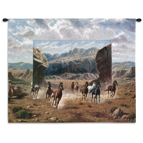 Running Horses Small Wall Tapestry With Rod