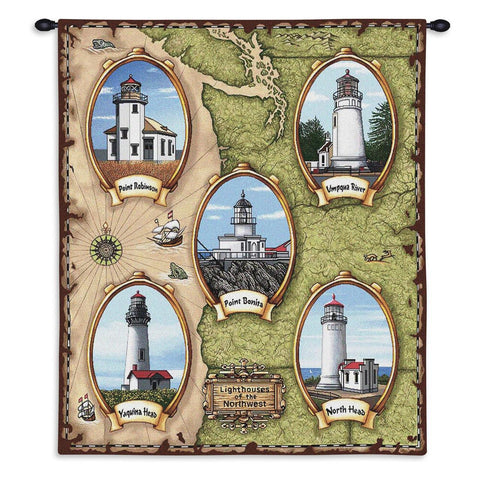 Lighthouses of the Northwest Wall Tapestry With Rod