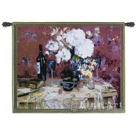 White Roses With Wine Wall Tapestry