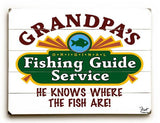 Grandpa's Fishing Guide Wood Sign 12x16 Planked