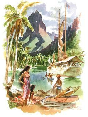 Tahiti by Louis Macouillard Wood Sign 14x20 (36cm x 51cm) Planked