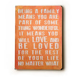 Being A Family - Coral Wood Sign 14x20 (36cm x 51cm) Planked