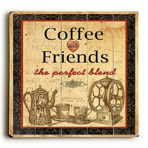 Coffee and Friends Wood Sign 13x13 Planked