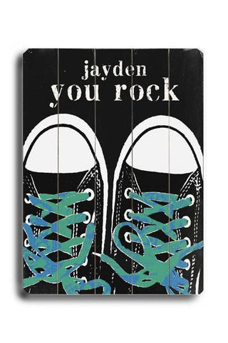 You Rock - Green Blue Laces Wood Sign 14x20 (36cm x 51cm) Planked