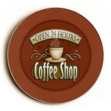 24 Hour Coffee Shop Wood Sign 13x13 Planked