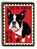 Boston Terrier Postage Stamp Wood Sign 14x20 (36cm x 51cm) Planked