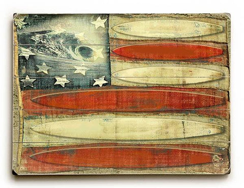 American Flag -Surfboards Wood Sign 9x12 (23cm x 31cm) Solid