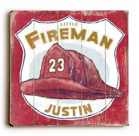 0003-0558-Little Fireman Wood Sign 30x30 (77cm x 77cm) Planked