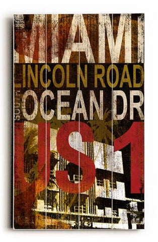 Miami Lincoln rd Wood Sign 18x24 (46cm x 61cm) Planked