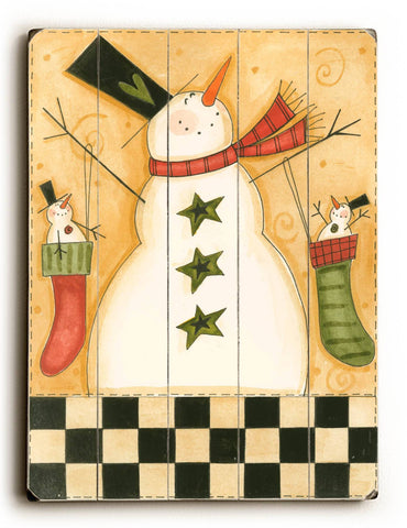 Snowman with Stockings Wood Sign 9x12 (23cm x 31cm) Solid