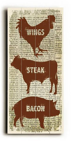 Wings Steak Bacon Wood Sign 10x24 (26cm x61cm) Planked