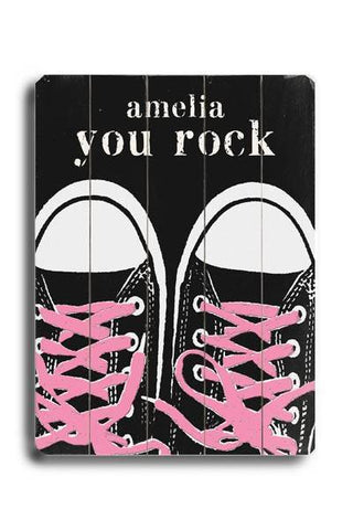 You Rock - Pink Laces Wood Sign 12x16 Planked