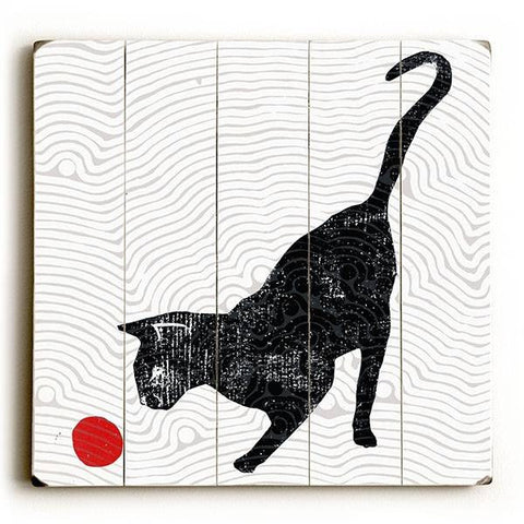 Cat with Red Ball Wood Sign 30x30 (77cm x 77cm) Planked