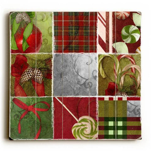 Holiday Patchwork Wood Sign 13x13 Planked