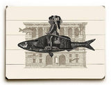 Riding Fish Wood Sign 12x16 Planked