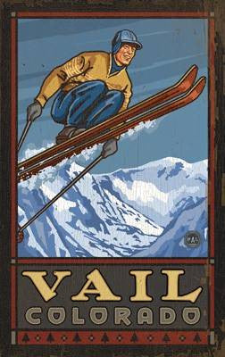 Skier in Air Wood Sign 12x16 Planked