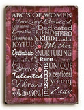 ABC's of women Wood Sign 25x34 (64cm x 87cm) Planked