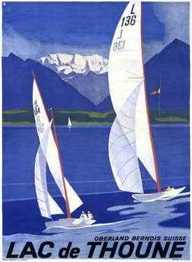 Lac de Thoune Swiss Lake Poster Wood Sign 9x12 (23cm x 30cm) Solid