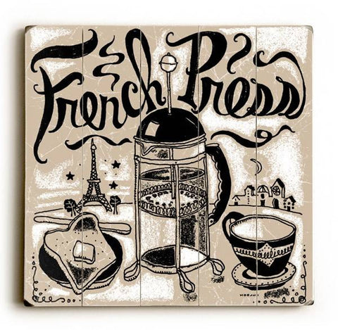 French Press Wood Sign 18x18 (46cm x46cm) Planked